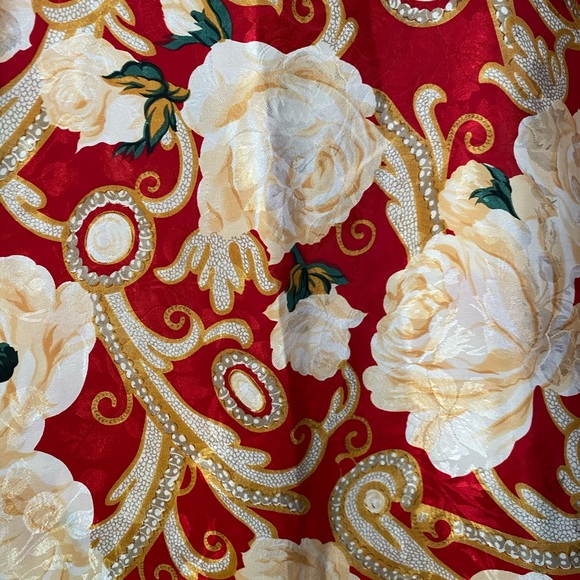 Red & White Roses Silky Robe Blouse VINTAGE - Picture 6 of 9